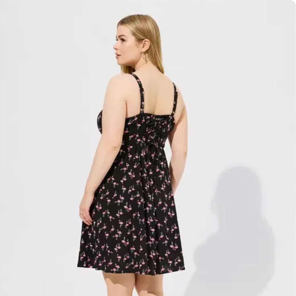 Torrid mini rayon slub fit lace up back fit and flare dress. - Picture 7 of 10